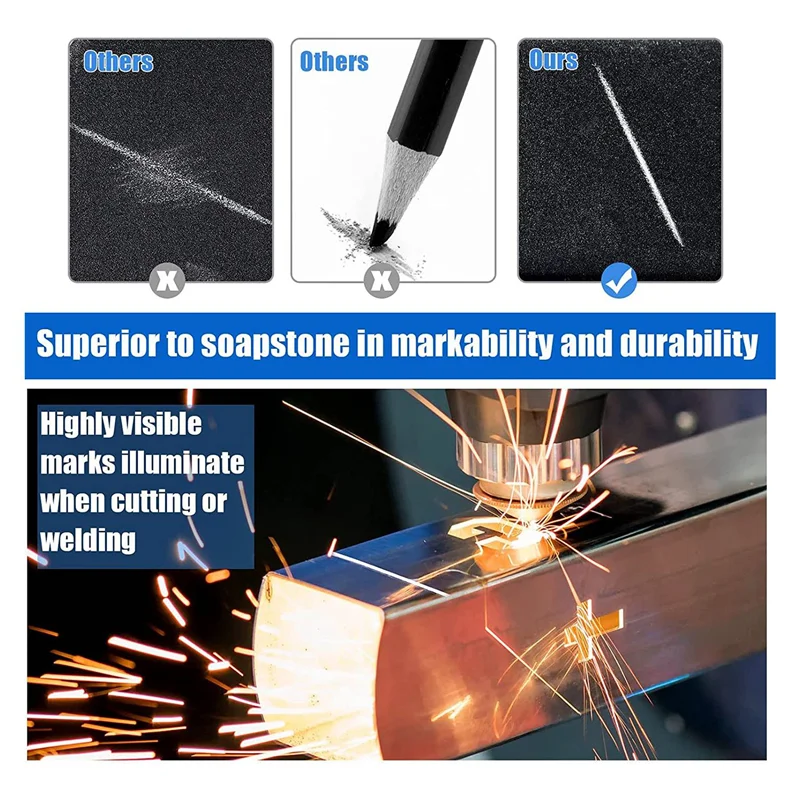 Pensil Las 2 buah, dengan 48 buah isi ulang bulat Pensil mekanis logam penanda las untuk tabung pipa tukang las