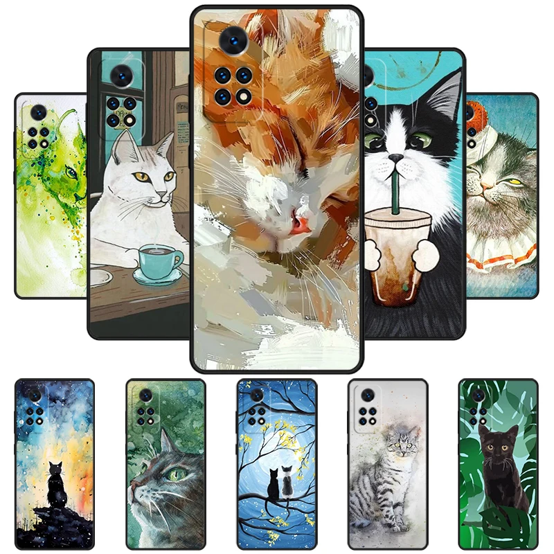 Cat Painting Art Splatter Phone Case For Redmi Note 11 EPro 11S 10 10T 9S Promax 8 Pro Xiaomi Mi 10 11 12X 12S Ultra Cover