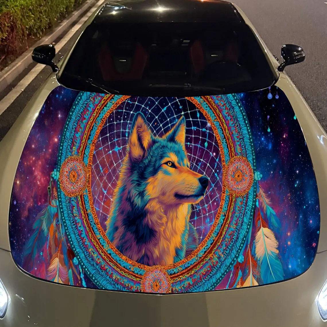 Mandala Element Dream-catcher and Wolf Car Hood Vinyl Stickers Car Surface Protection Decal Car Decoration Cover Vinyl Wraps Wat view 5