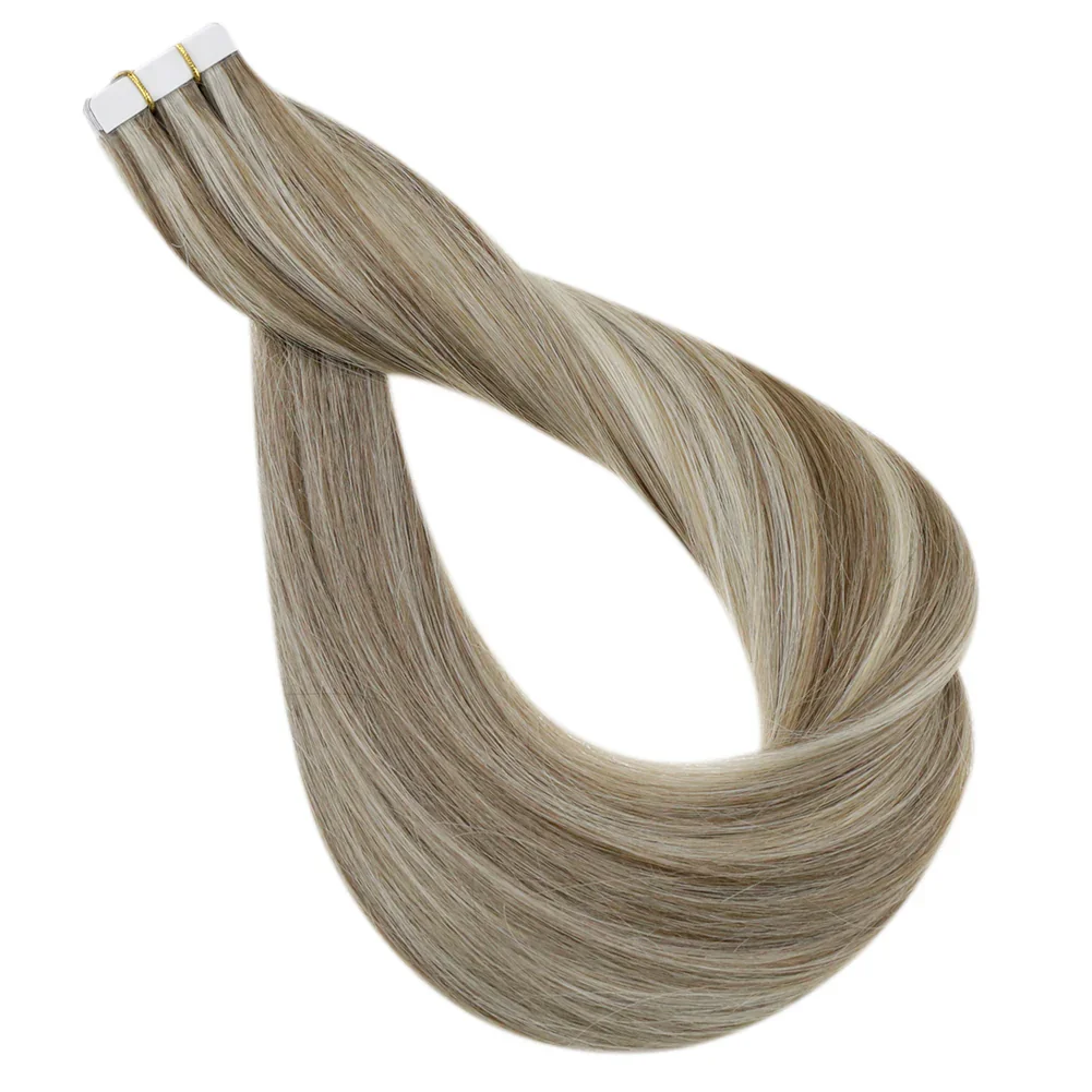 Laavoo-Extensions de cheveux humains Remy Tape in, 100% vrais cheveux raides, trame de peau naturelle brésilienne, ruban adhésif double face dans les cheveux, 40 pièces