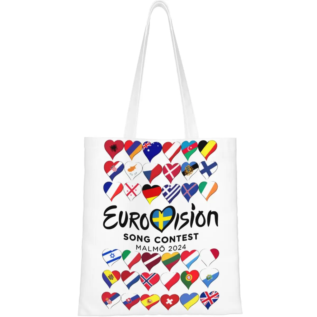 

2024 Eurovision Song Contest Canvas Tote Bag Trendy Grocery Bag for Women Malmo Music Festival Supporter Gift Shopping Bags