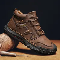 Microfiber Leather Men Boots Outdoor Sports Non-slip High-top Hiking Shoes for Men Optional Plush Winter Ankle Boots Big Size33