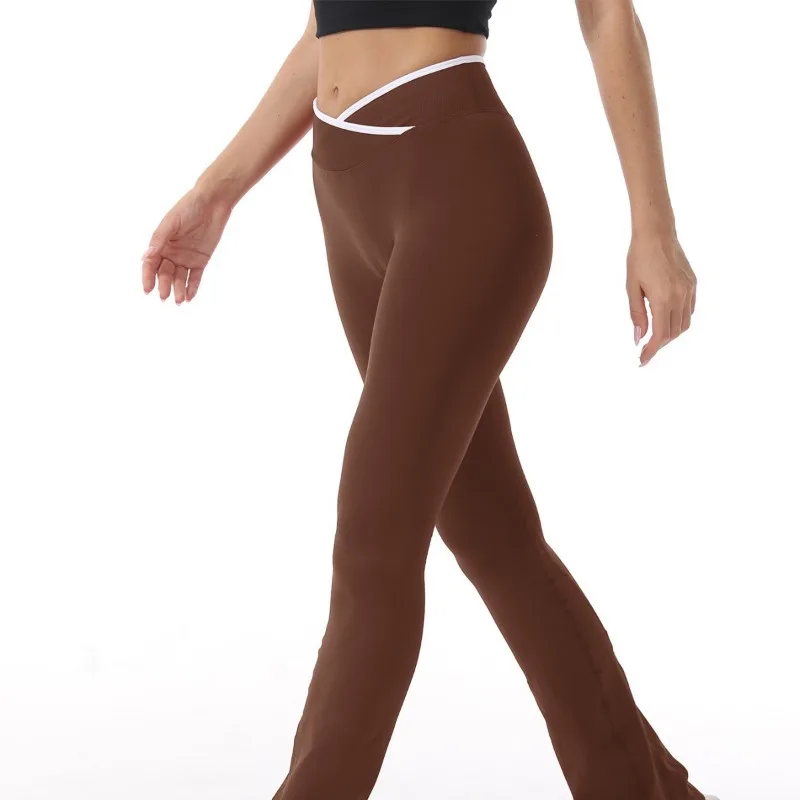 

Sporty Flared Yoga Pants Women Color Block Cross Waist Bootcut Leggings Butt Lifting Tummy Control Workout Fitness Leggings