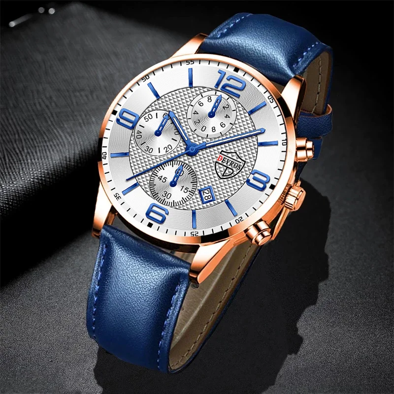 Reloj de pulsera de cuarzo para hombre, cronógrafo de lujo, de acero inoxidable, luminoso, informal, de negocios, de cuero