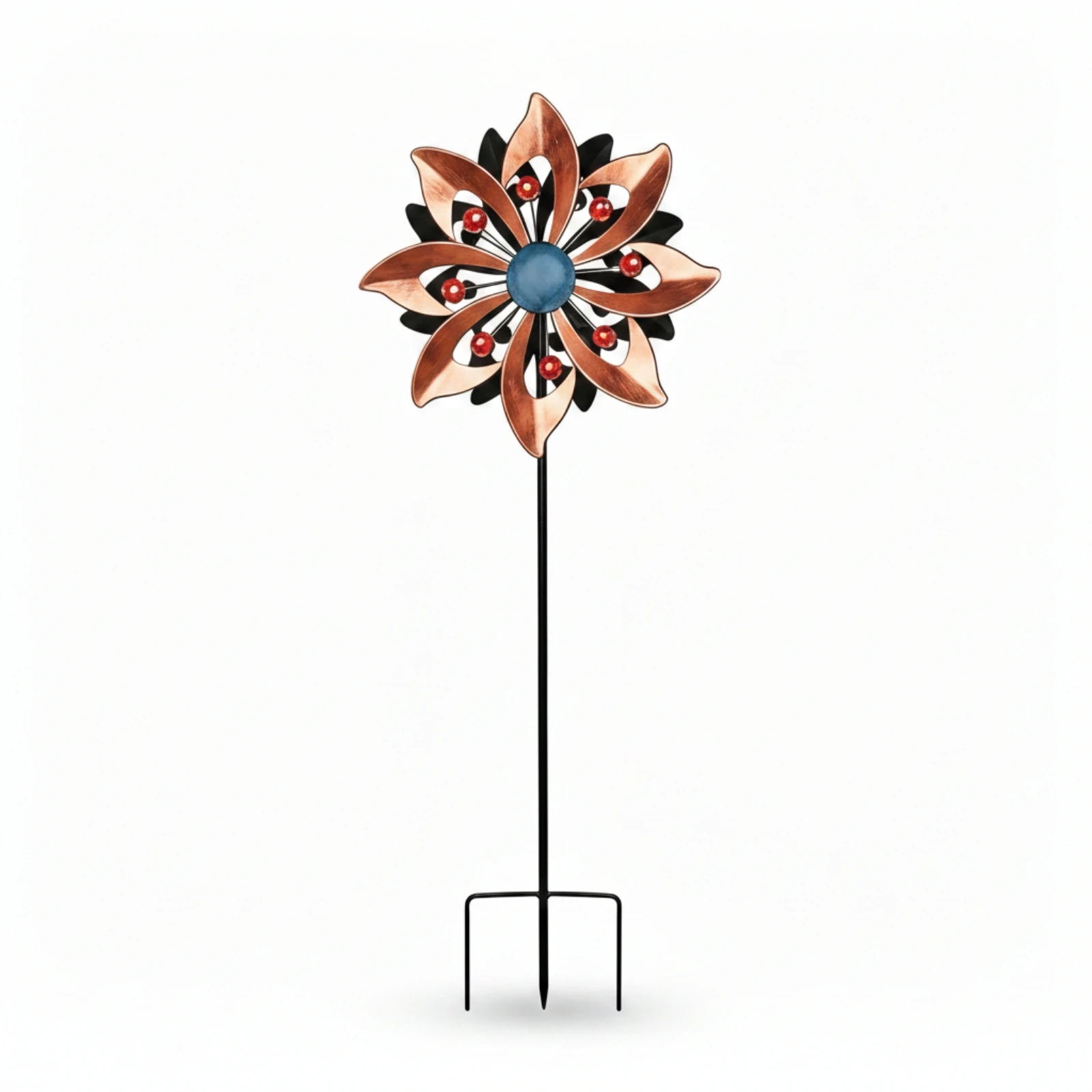 Metal Pinwheel with Gem Accents Double-Sided Wind Whirler with Stake Metal Wind Whirler Kinetic Decorative Garden Stake Colorful