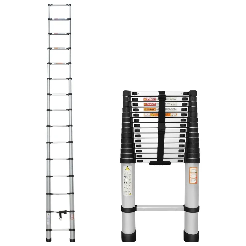 4.1 M Multi-Purpose Telescopic Aluminium Ladder, Extendable Folding Ladder, Non-Slip Steps, 150 Kg Load Capacity