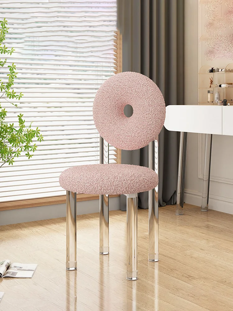 Nordic Acrylic Coffee Chair Living Room Furniture Transparent Teddy Velvet Soft Armchair Creative Doughnut Bedroom Makeup Stool