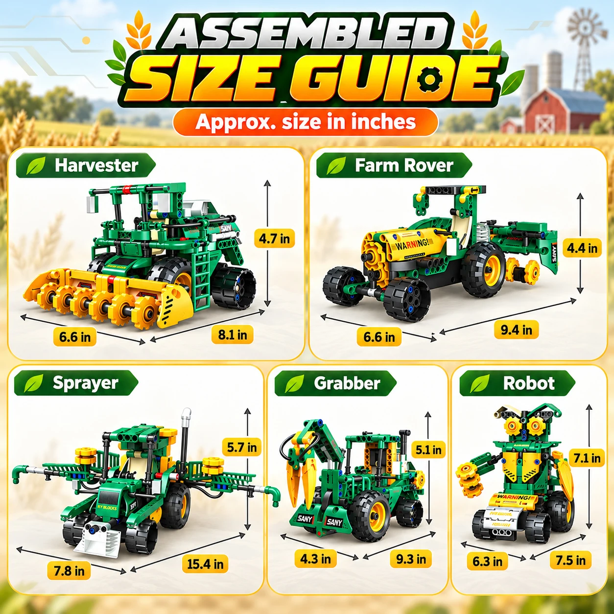 5IN1 STEM APP Control Farm Engineering Building Blocks, DIY Transformable Harvester Tractor Robot Bricks Toy for Kids 6+