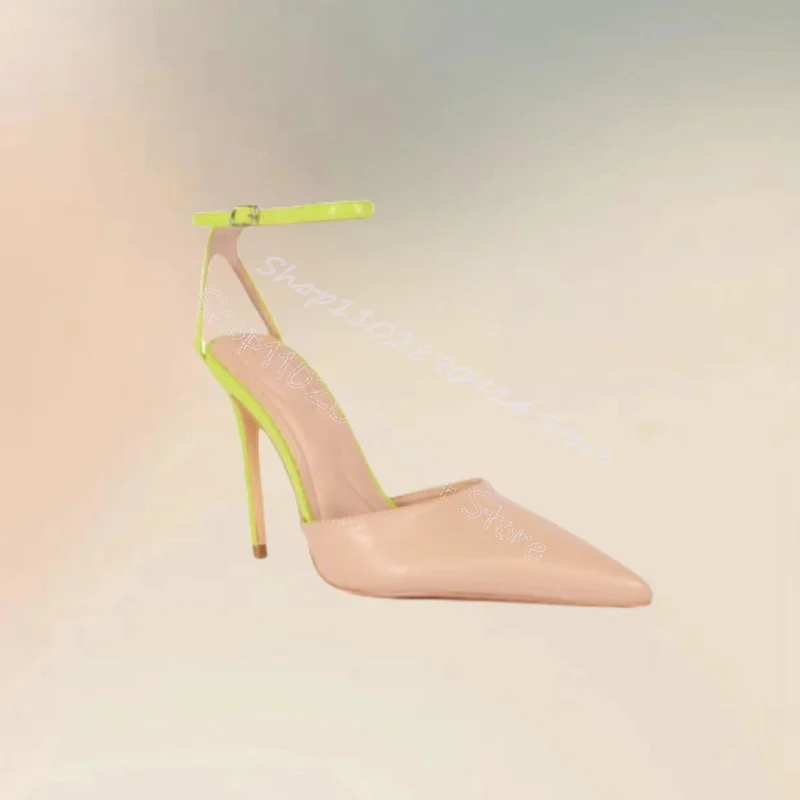 

Mixed Color Pointed Toe Hollow Cut Heel Pumps Buckle Strap Women Shoes Thin High Heels Party Banquet 2024 Zapatos Para Mujere