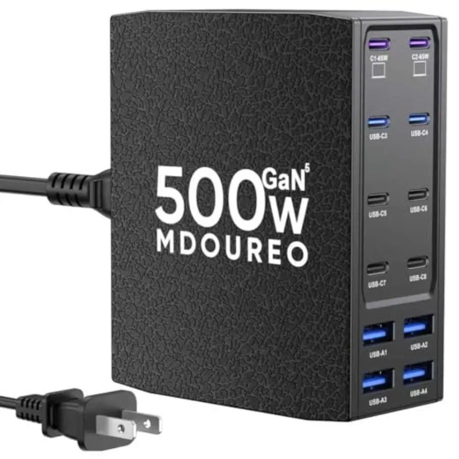 

Зарядное устройство USB-C 500 Вт, 12-портовая зарядная станция USB-C для нескольких устройств, с текстурой под кожу, двойное быстрое зарядное устройство PD 65 Вт для ноутбуков