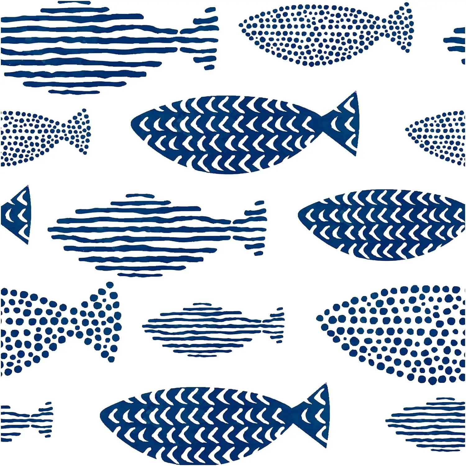 Peel and Stick Wallpaper Abstract Underwater World Fish Trellis Indigo Blue Removable Contactpaper for Home Bathroom Decorations