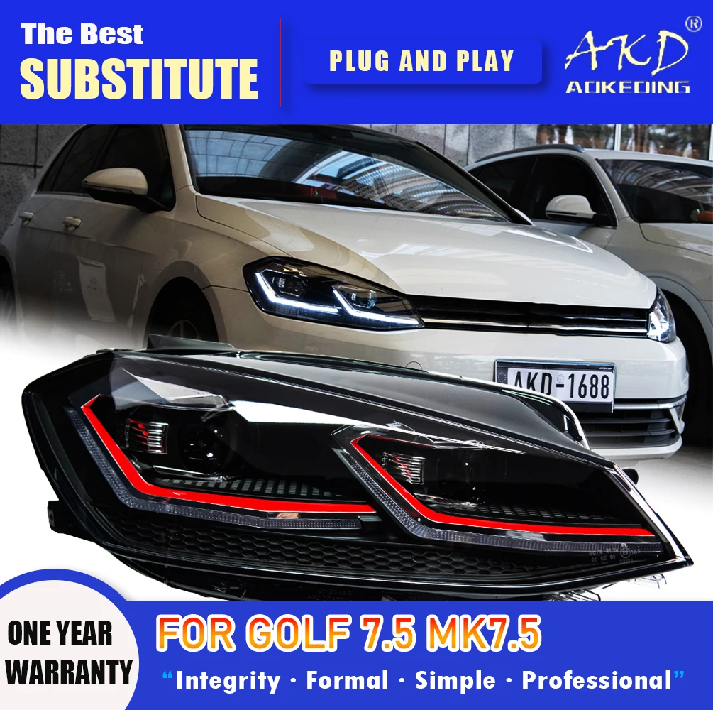 

AKD Head Lamp for VW golf 7.5 MK7.5 LED Headlight 2018-2021 Headlights GOLF7.5 DRL Turn Signal High Beam Angel Eye Projector Len