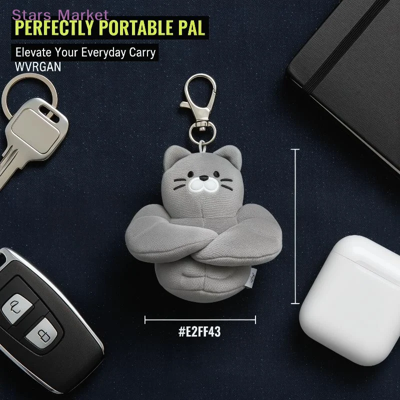New Soft Fluffy Gray Muscle Cat Plush Keychain Cartoon Plush Keyring Bag Pendant Backpack Ornament Gift For Cat Lovers