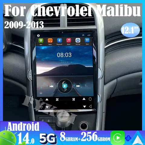 안드로이드 14 시보레 말리부 2009-2013 자동차 라디오 자동차 멀티미디어 테슬라 스타일 Carplay 자동 블루투스 WIFI GPS 네비게이션