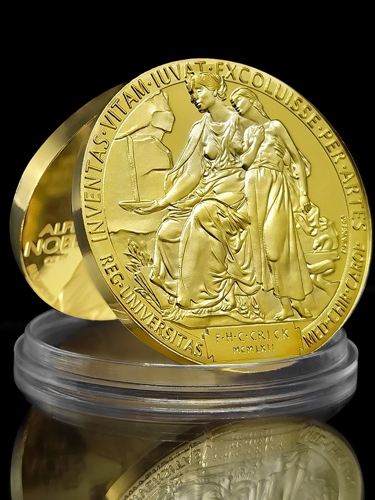 Nobel Prize Gold Plated Coin Medal Crafts Founder Portrait Scientists Inventors Honorary Commemorative Gift