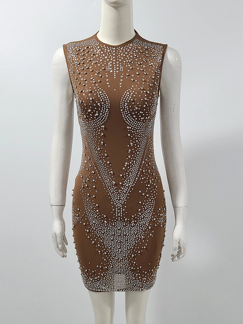 Modphy Sparkly Rhinestones Bandage Dress For Women Sexy Sleeveless Dance Outfit Club Cocktail Singer Dancer Show Stage Wear