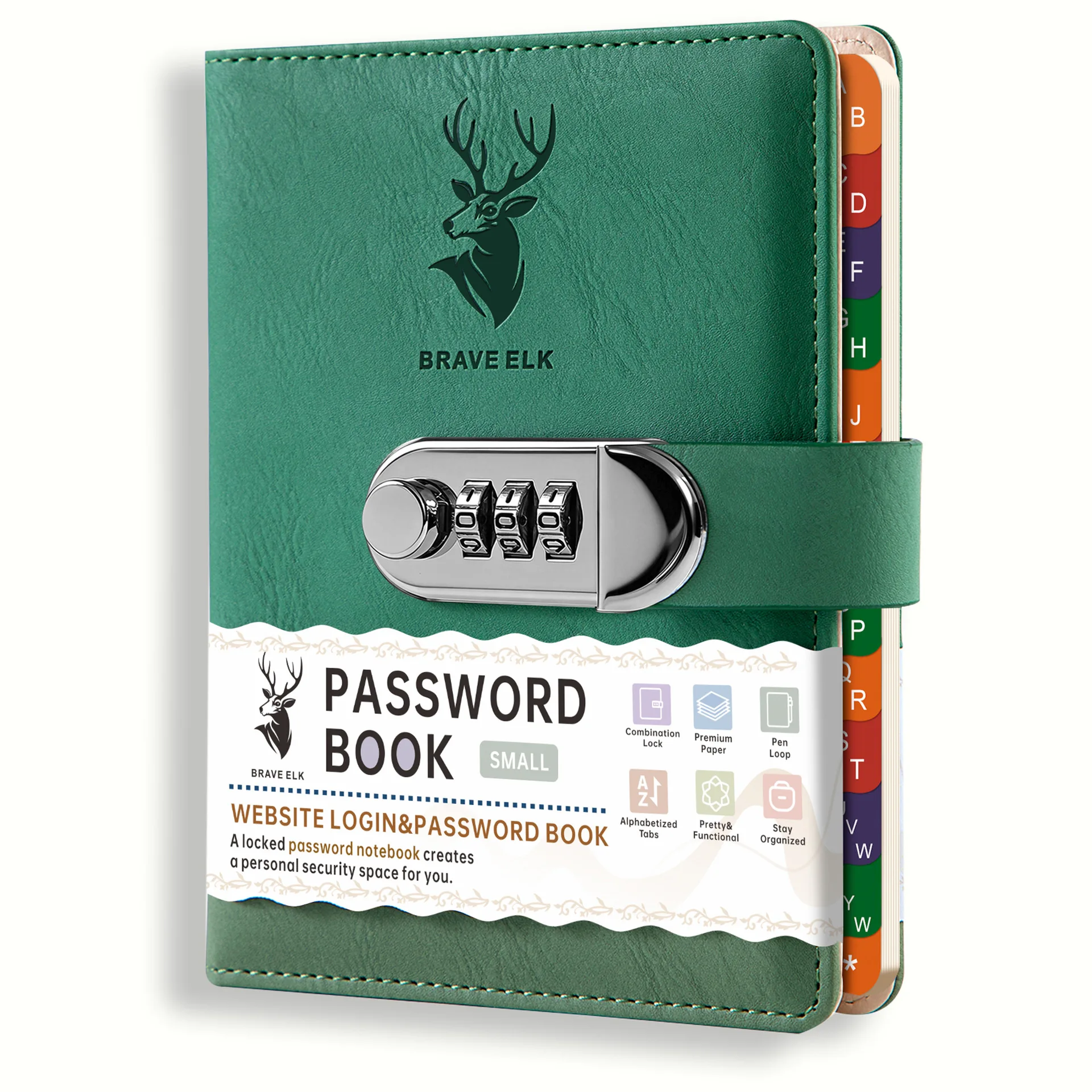 Password Keeper Book with Code Lock PU Leather B6 Website Login Address Log Notebook Alphabetical Index Tabs for Home Office