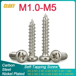 50/ 100/ 200/ 500pcs Nickel-Plated Carbon Steel Cross Round Head Self Tapping Screws M1 M1.2 M1.4 M1.7 M2 M2.3 M2.6 M3 M4 M5