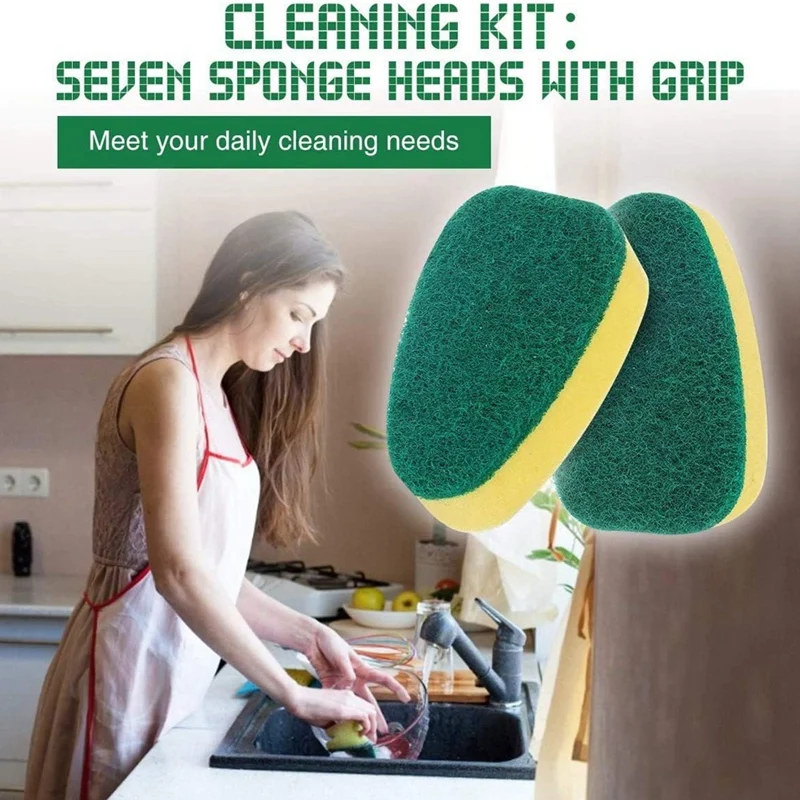 Sikat Pencuci Piring Sikat Spons Tongkat Piring Tugas Berat, Sikat Gosok Dapur Anti Gores untuk Piring, Pegangan Spons Pembersih Wastafel