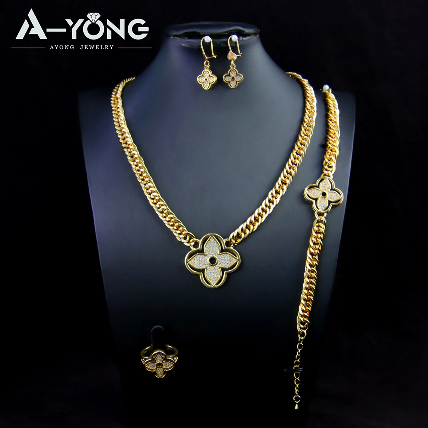 Italian Jewelry Set 21k Gold Plated Zircon Dubai Luxury Necklace Bracelet Earrings Ring Sets Women Wedding Birthday Party Gifts