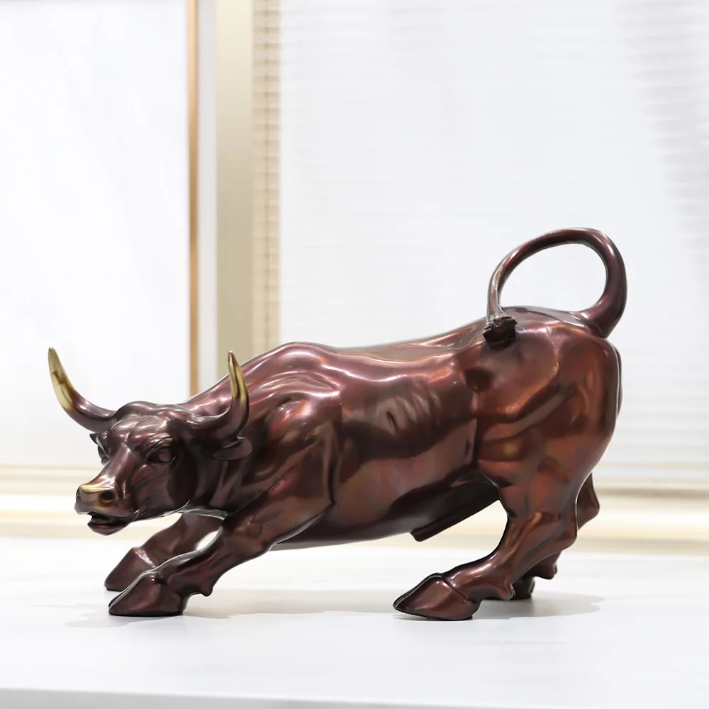 Wall Street Bull Statue Brass Charging Bull Animal Sculpture Bronze&Gold Large for Home Office Decoration