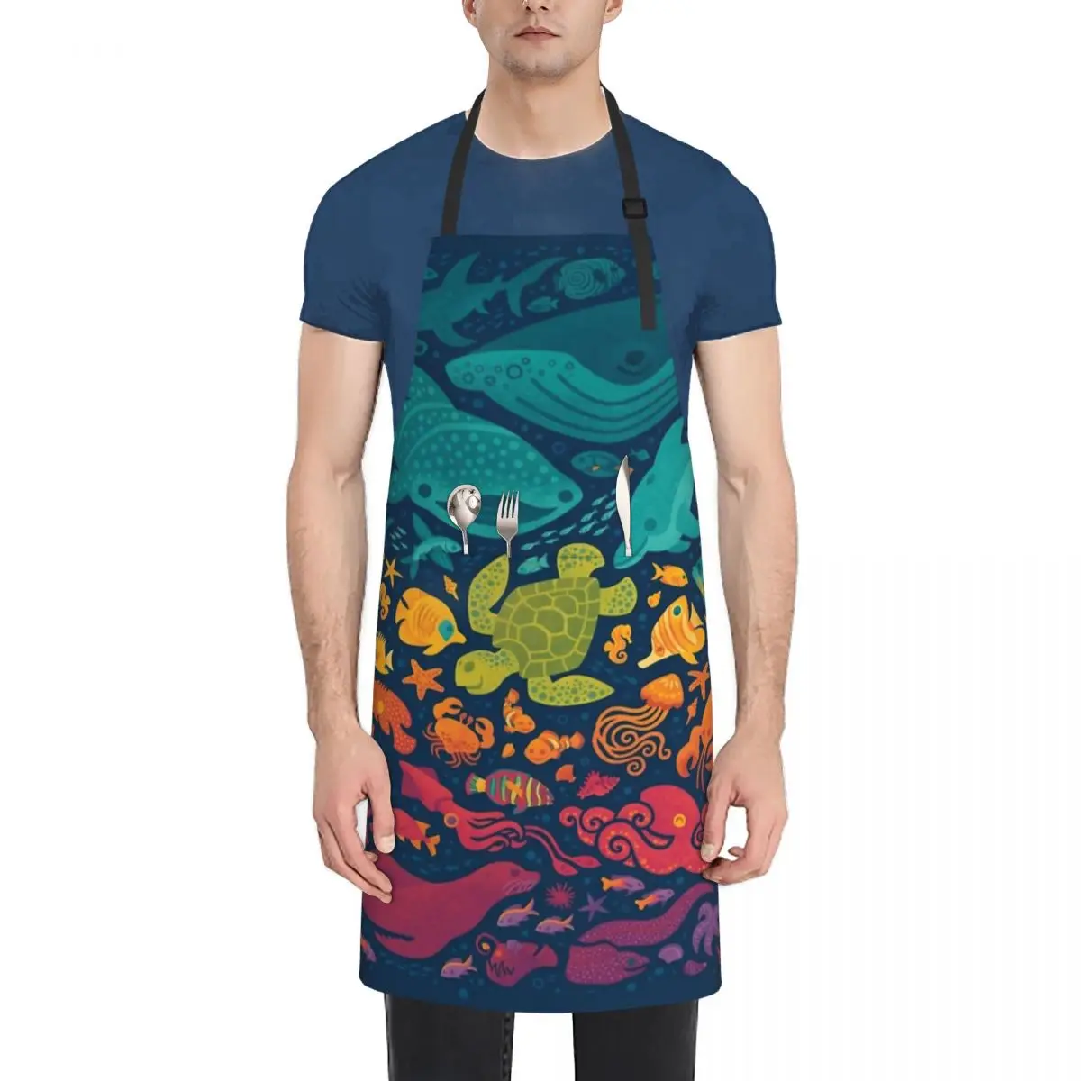 

Aquatic Spectrum 2 Fashion Dacron Kitchen Aprons For Woman Men Chef Work