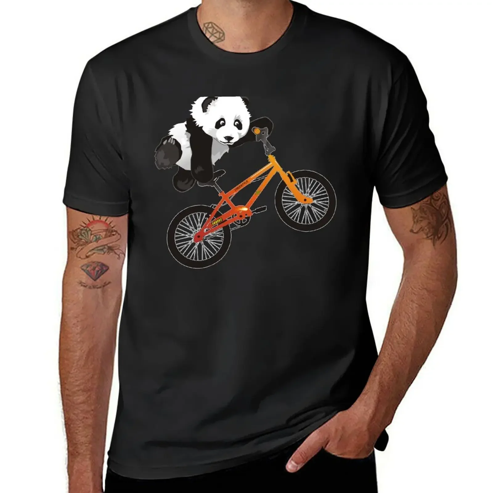 Panda play with bike stunt T-Shirt anime figures vintage customizeds clothes for men