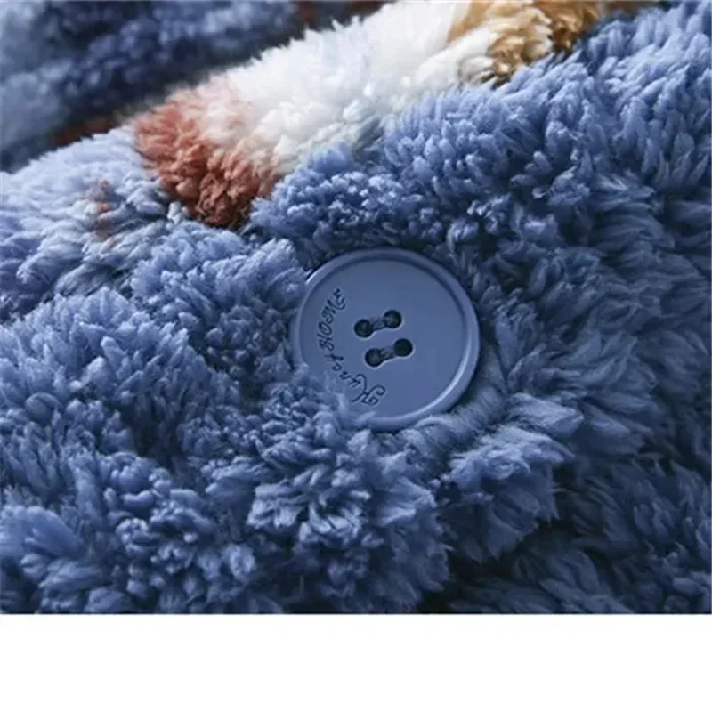 Men\'s Winter Warm Coral Fleece Pajamas Set Fluffy Coat + Long Pants Male Sleepwear for Sleeping 2 Pieces Home Wear Loungewear