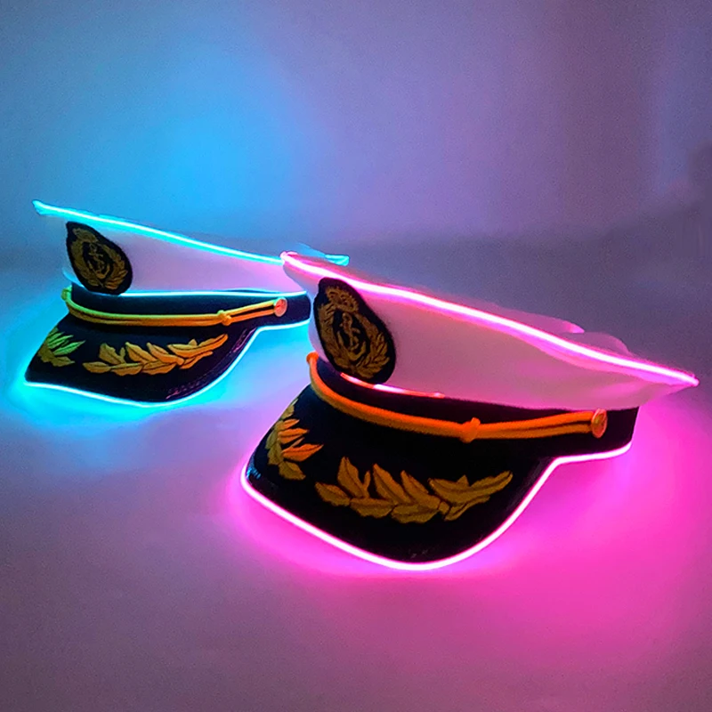 핫세일 발광 네이비 모자 네온 글로잉 용품 남녀 공용 나이트 쇼 공연 의상 액세서리 창의적인 형광 캡