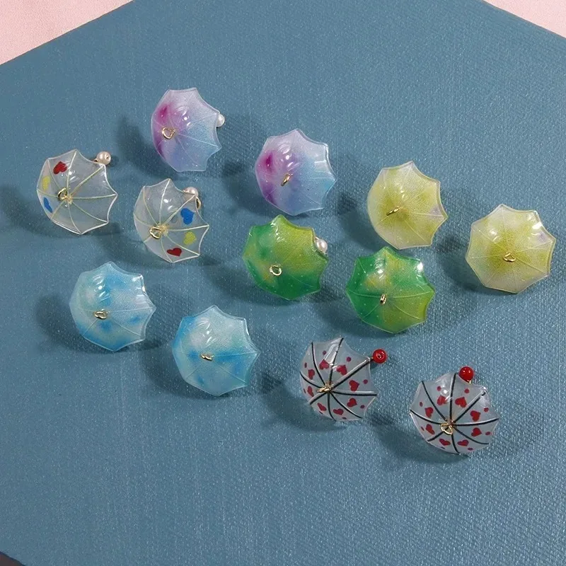 6Pcs 3D Cute Beach Umbrella Acrylic Charms Mini Parasol Pendants For DIY Earrings Keychains Korean Sweet Jewelry Making Supplies - view 2