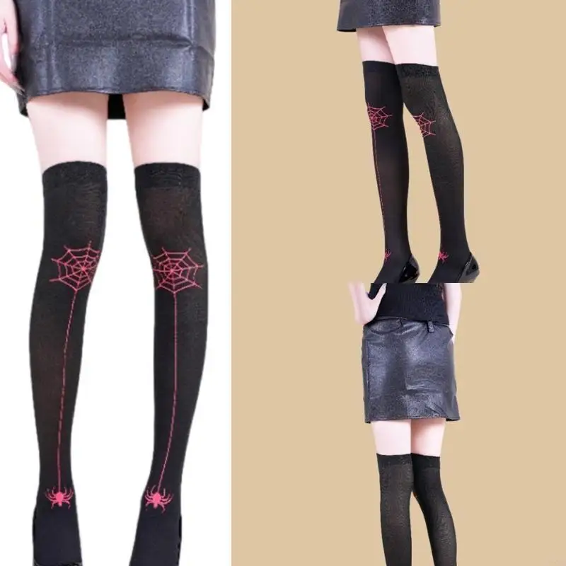 

Spiderweb Patterned Tights For Stage Party Daily Wear Comfortable Polyester Long Socks Elastic Fit Long Stockings 6XDA