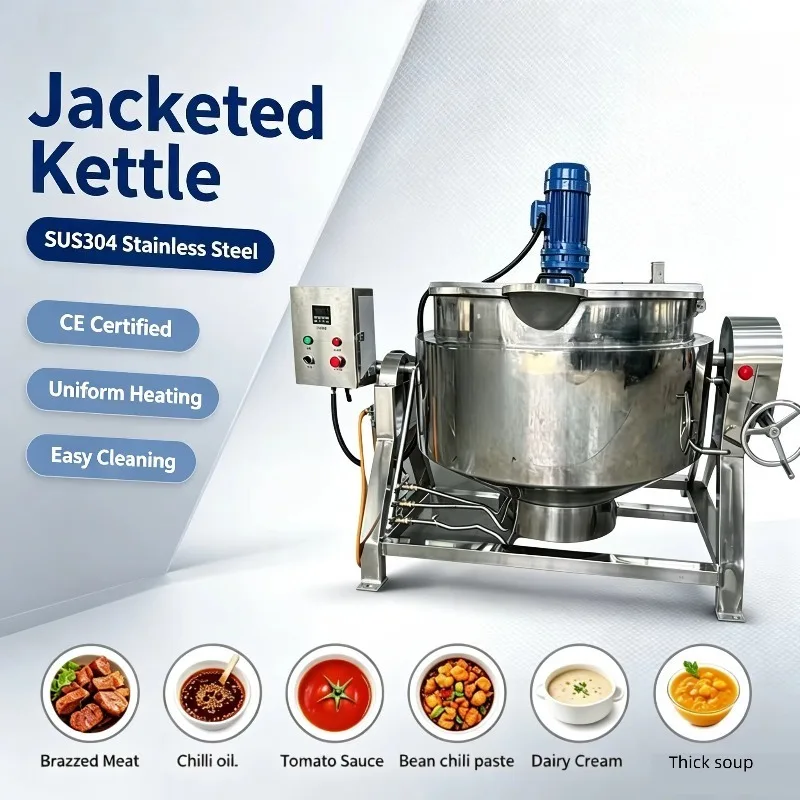 Mini Stainless Steel 500L 1000L Jacketed Kettle Candy Cook Pan Syrup Steam Boil Pot Industrial Cooking Mixer