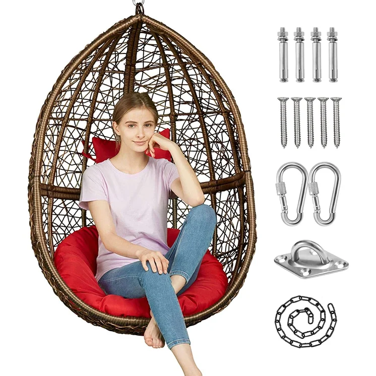 Rattan Style Chairs Egg Shape Hammock Egg Chair with Stand Foldable Rattan Chair Outdoor Furniture Sets