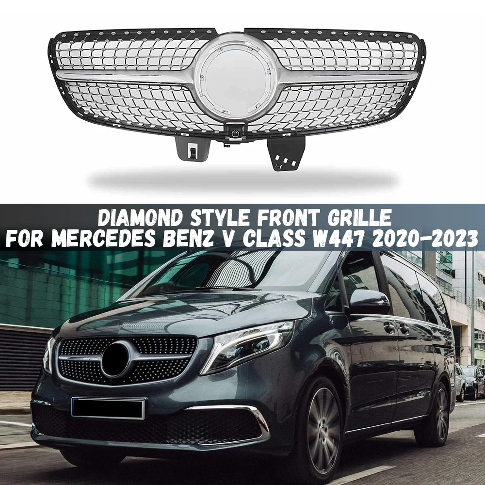 

For Mercedes Benz V Class W447 2020 2021 2022 2023 Diamond Style Front Bumper Grille Hood Tuning Racing Grill