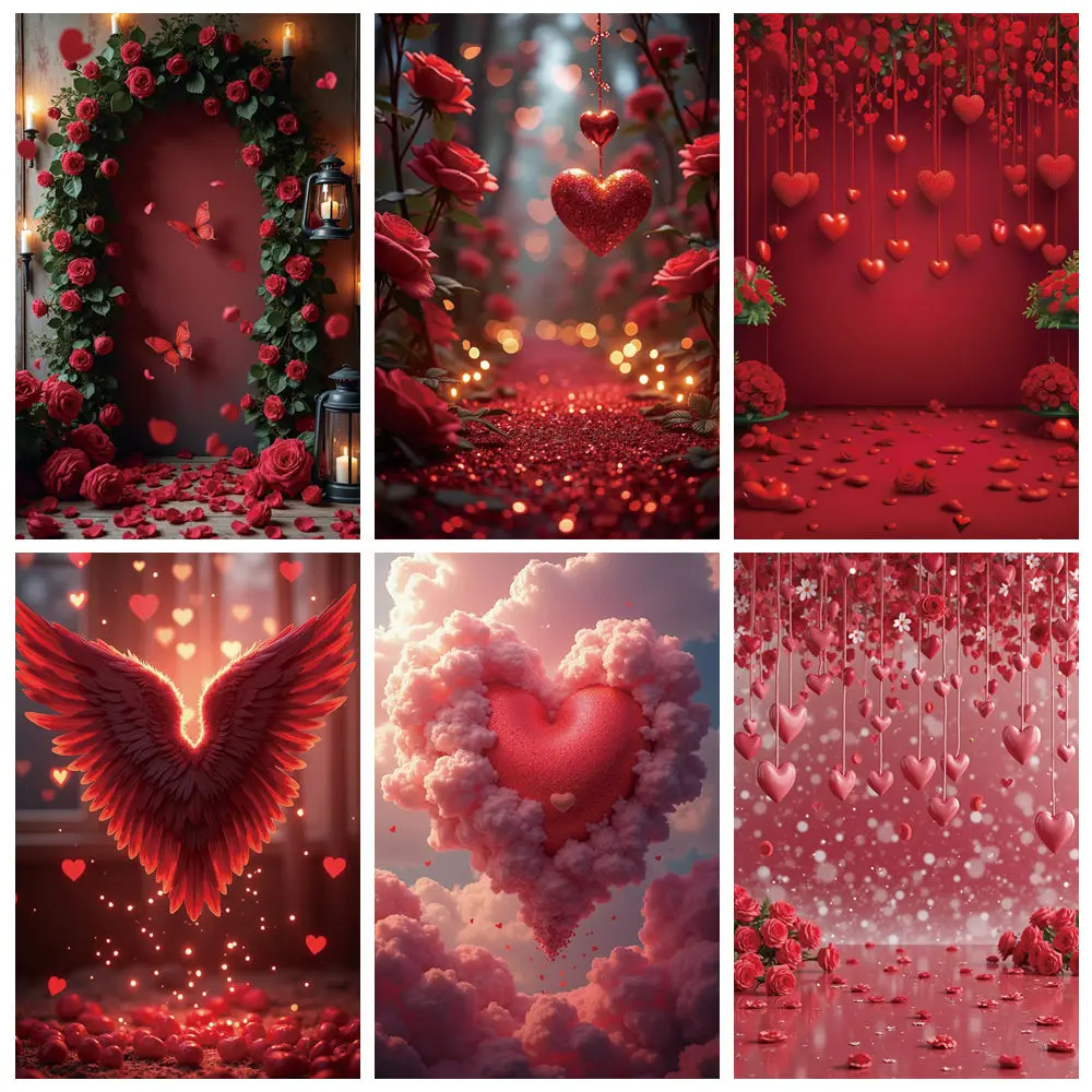 

MOON.QG Valentine's Day Decorations Photography Background Angle Wing Love Heart Flower Wall Backdrop Couple portrait Photozone