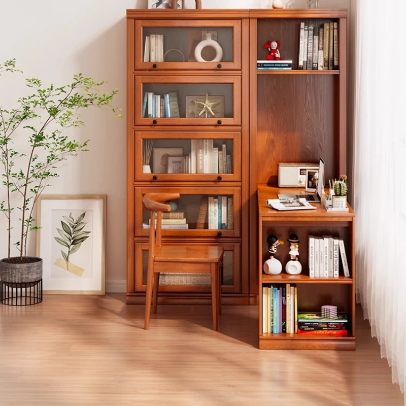 

Folding desk bookcase integrated living room corner combination bookshelf solid wood home retractable computer desk study
