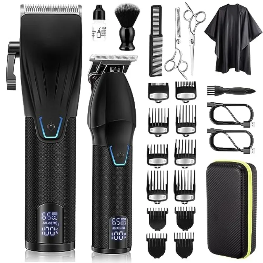 Cordless Hair Clippers and Trimmer Kit for Men Professional Barber Set with Stainless Steel Blades Black Color Precision Groomi