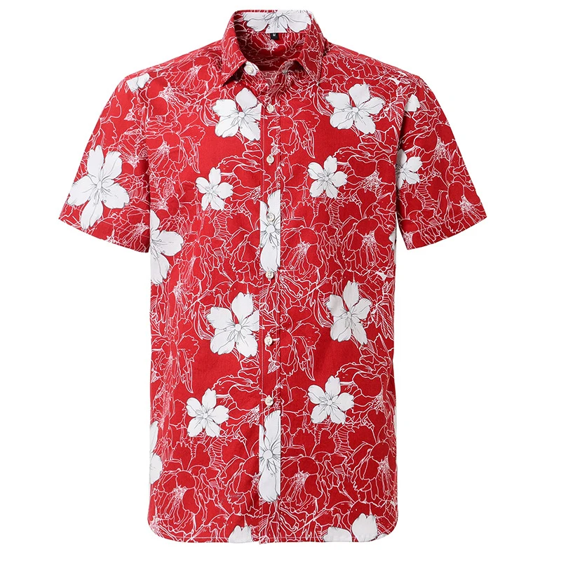 

Summer Hawaii Mens Shirts Flower Leaf Printed Short Sleeve Top Lapel Single Breasted Summer Digital Loose Blouse Street Male Tee