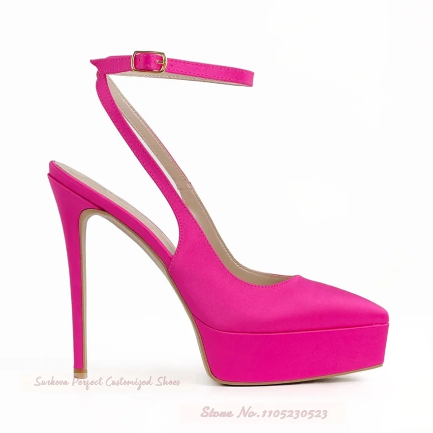 Lilac Purple Platform Pointed Toe High Heel Shoes Women Stiletto Heels Ankle Buckle Strap Banquet Pumps Shallow Footwear