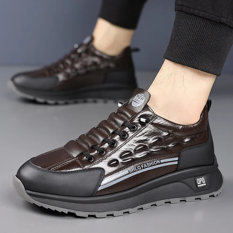 

Fashion Men Leather Casual Shoes Alligator Print Cool Flat Skate Shoes Young Man Cool Sneakers