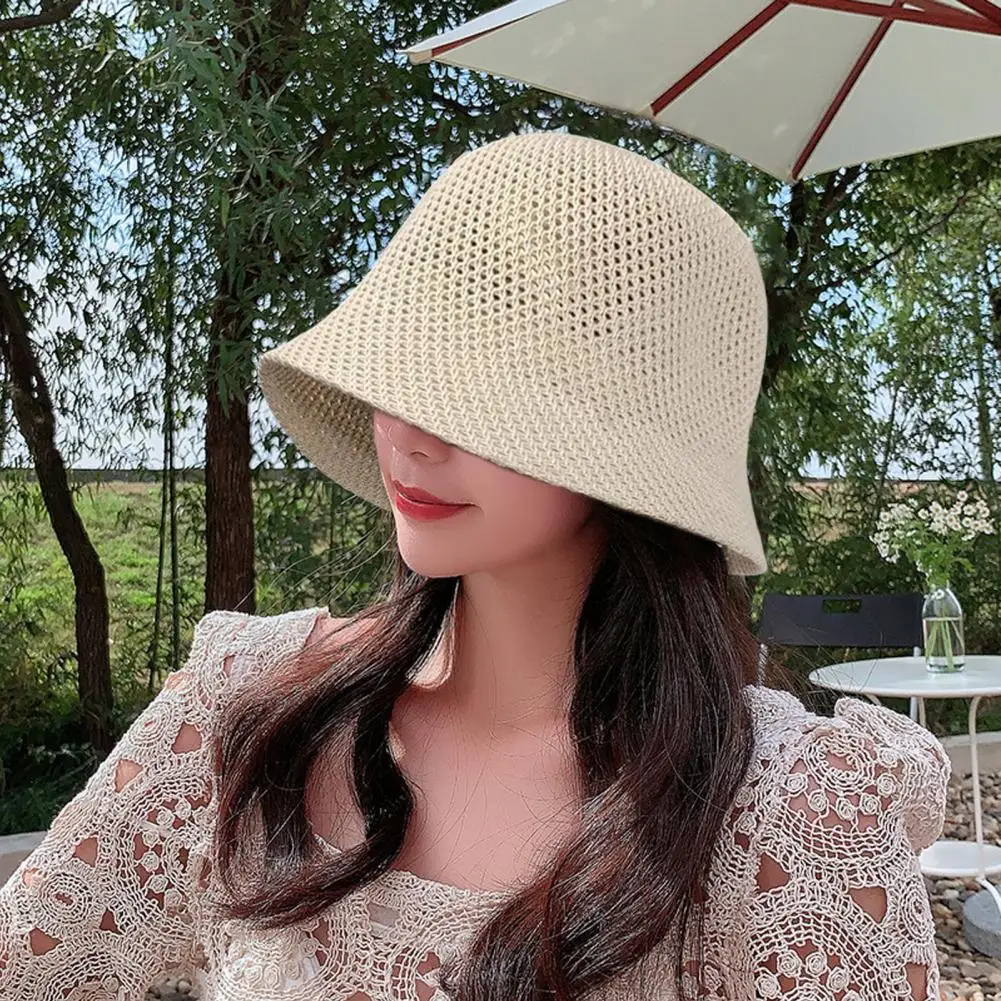 Mesh Crochet Sun Hat Stylish Women's Hollow Out Fisherman Hat for Sun Outdoor Leisure Breathable Panama Cap