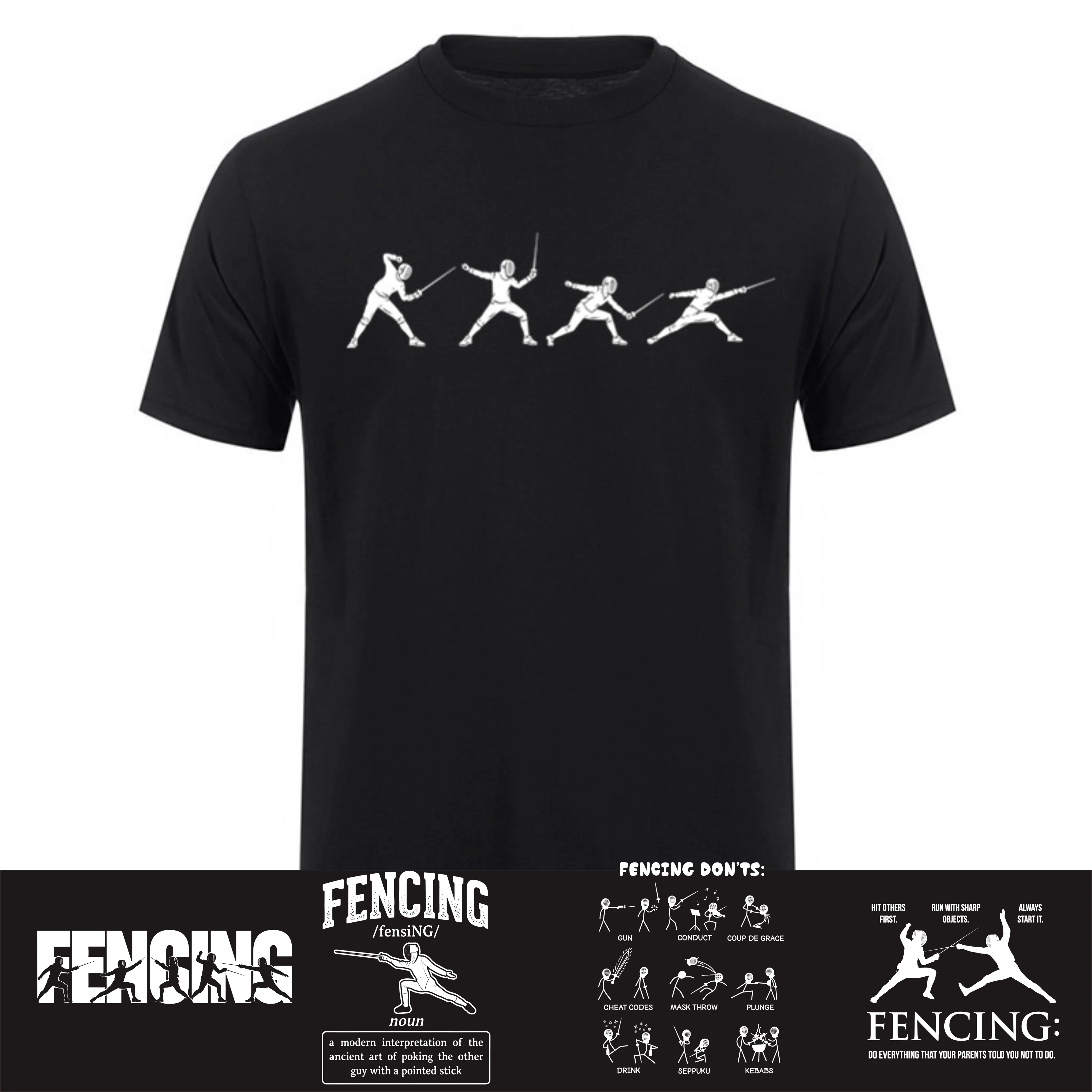Funny Fencing T-Shirt Fencer Gift Tee Foil Epee Saber Athlete Graphic T Shirt for Men Women HJ-067