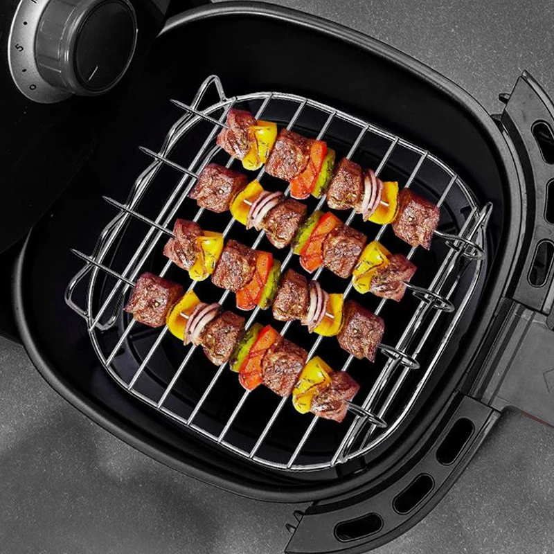 Edelstahl-Heißluftfritteusen-Gestell für Heißluftfritteusen-Ofen Rundes Doppelschicht-Gestell mit Spießen Heißluftfritteusen-Zubehör