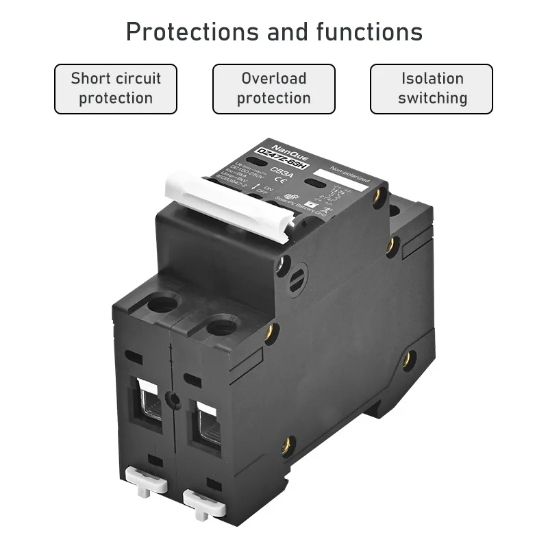 2P DC100V 150V 200V 250V 500V 1000V Voltage DC MCB Circuit Breaker 16A 20A 25A 32A 40A 50A 63A Solar Panel Battery Protector