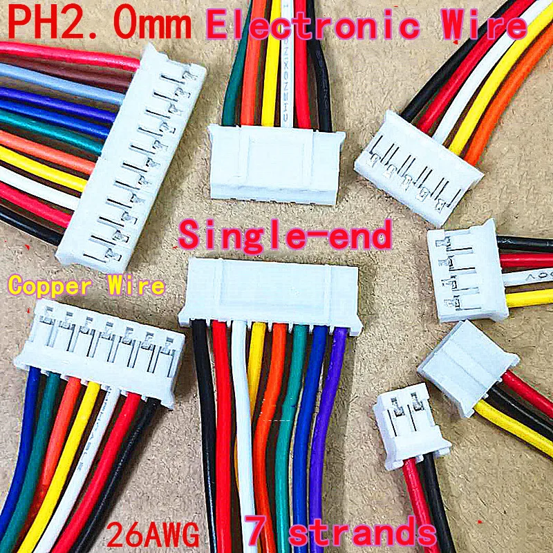 10PCS PH2.0 Filo elettronico PH Colorato Terminale di collegamento Filo 2/3/4/5/8P12P Single-end/Double-end Cavo di conduttore in rame puro