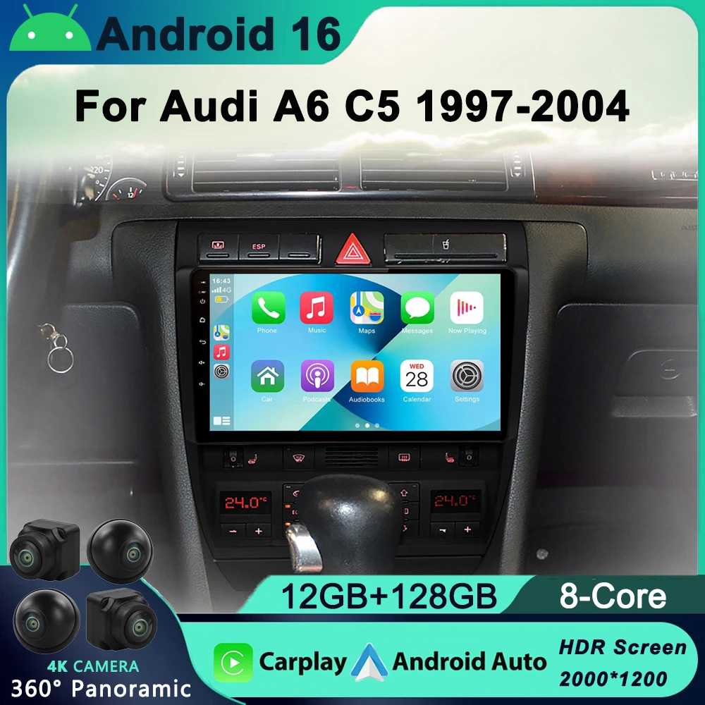 

4G Carplay 9inch 2Din Android Car Radio GPS for Audi A6 C5 1997-2004 S6 RS6 Multimedia RDS 2din Autoradio Stereo Video Audio