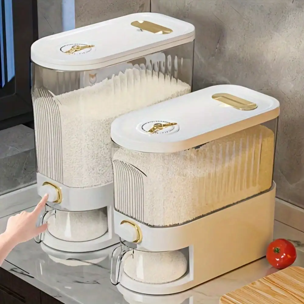 Large-Capacity Rotating Rice Dispenser - With Divider, Waterproof/Moisture/Insect-Proof, Kitchen Organizer