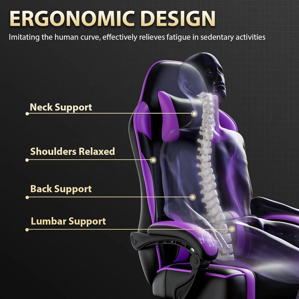 Gaming Chair, Computer Chair with Footrest and Lumbar Support, Ergonomic Video Game Chair with Headrest, Height Adjustable