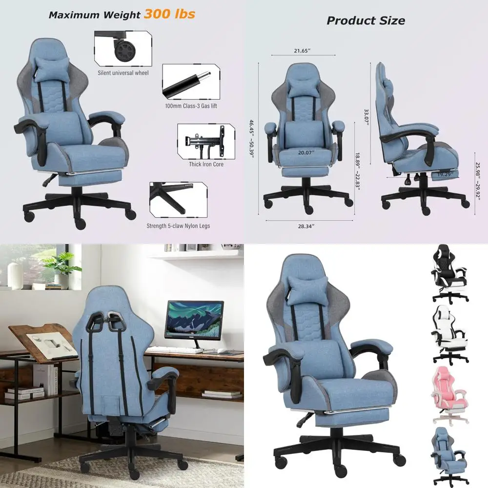 Ergonomic High-Back Gaming Chair with Footrest, Adjustable Armrests, and Lumbar Support for Adults - Comfortable Computer Office