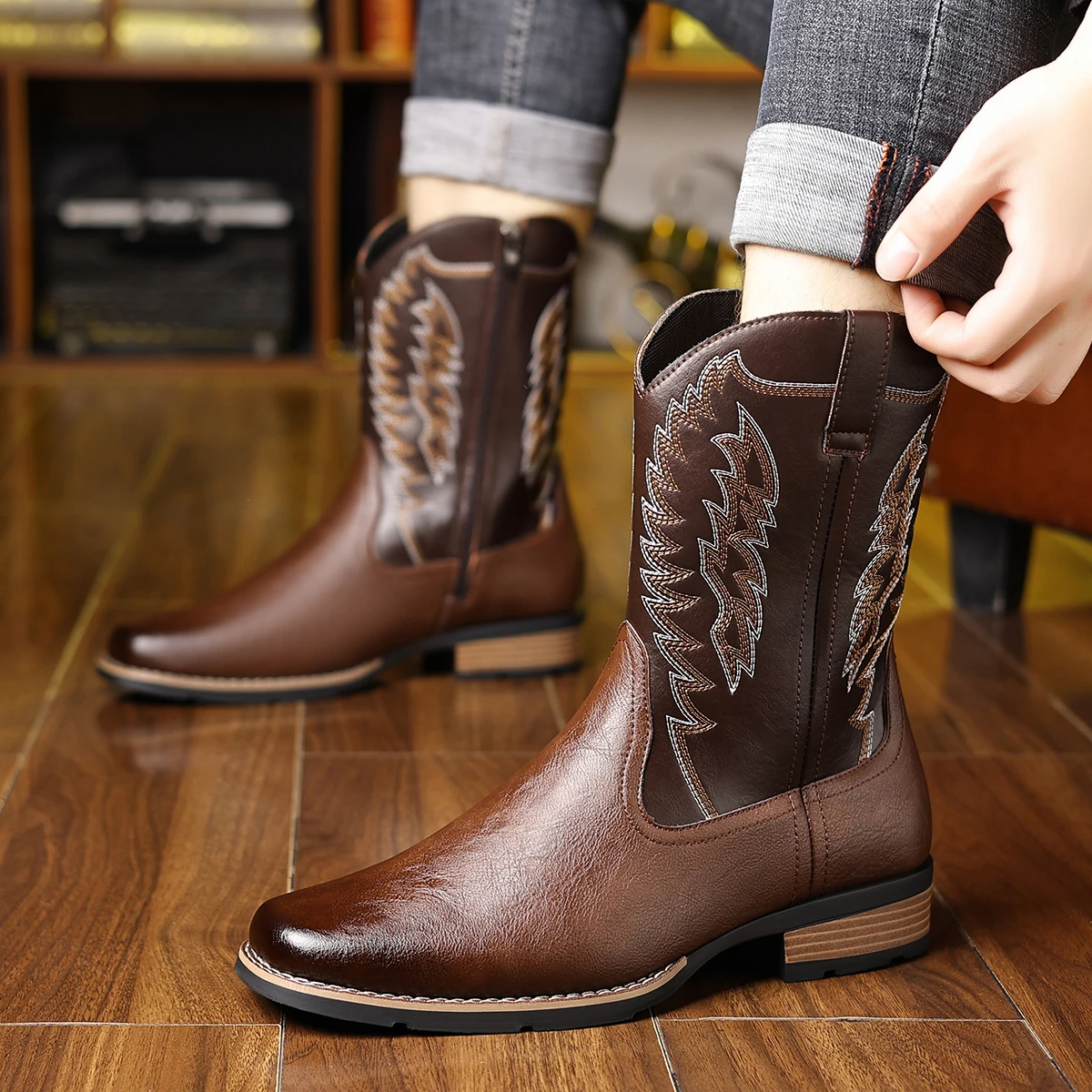 

Мужские ботинки с высоким берцем и вышивкой, модные повседневные длинные ботинки для мужчин